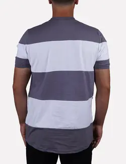 تیشرت یقه گرد رینگی سفید طوسی