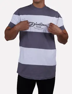 تیشرت یقه گرد رینگی سفید طوسی