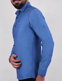 پيراهن نخي ويسکوز آستين بلند آبي