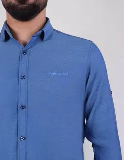 پيراهن نخي ويسکوز آستين بلند آبي