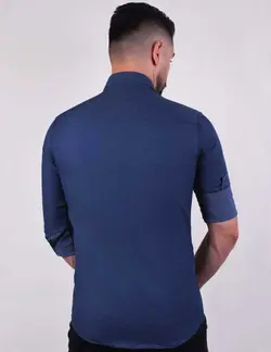 پيراهن آستين بلند کتان ترک آبي | خرید پیراهن ترک کتان آبی