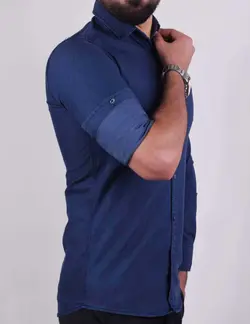 پيراهن آستين بلند کتان ترک آبي | خرید پیراهن ترک کتان آبی