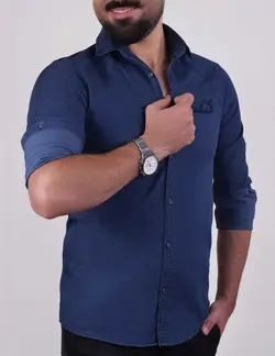 پيراهن آستين بلند کتان ترک آبي | خرید پیراهن ترک کتان آبی
