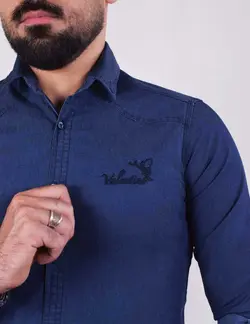 پيراهن آستين بلند کتان ترک آبي | خرید پیراهن ترک کتان آبی