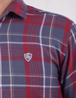 پيراهن آستين بلند چهار خانه نخ پنبه قرمز