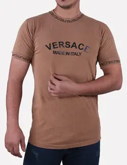 تيشرت مردانه سنگ شور يقه کش ورساچه قهوه ای