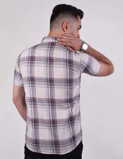 پيراهن آستين کوتاه چهارخانه لويز کرم