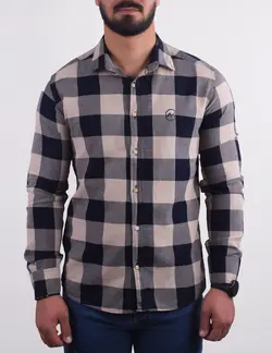 پيراهن آستين بلند چهارخانه شطرنجي سرمه ای کرم