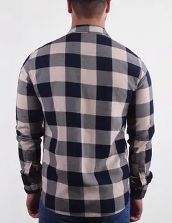 پيراهن آستين بلند چهارخانه شطرنجي سرمه ای کرم