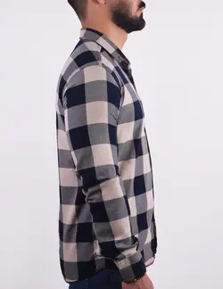 پيراهن آستين بلند چهارخانه شطرنجي سرمه ای کرم