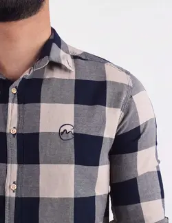 پيراهن آستين بلند چهارخانه شطرنجي سرمه ای کرم