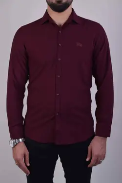 پيراهن نخي ويسکوز آستين بلند زرشکی