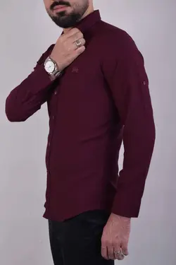 پيراهن نخي ويسکوز آستين بلند زرشکی