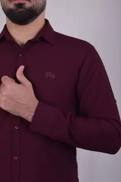 پيراهن نخي ويسکوز آستين بلند زرشکی
