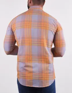 پيراهن مردانه آستين بلند چهارخانه بدون جيب نارنجی