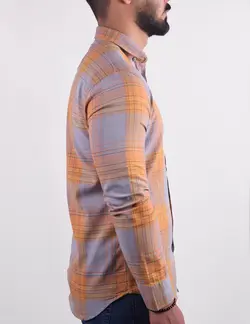 پيراهن مردانه آستين بلند چهارخانه بدون جيب نارنجی