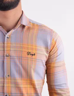 پيراهن مردانه آستين بلند چهارخانه بدون جيب نارنجی