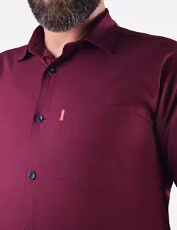پيراهن کتان آستين بلند قواره دار زرشکی