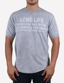 تيشرت مردانه سنگ شور يقه کش long life طوسی روشن