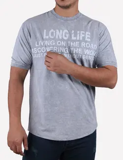 تيشرت مردانه سنگ شور يقه کش long life طوسی روشن