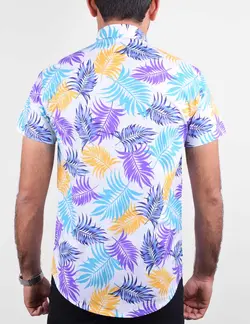 پيراهن مردانه آستين کوتاه هاوايي طرح برگ بنفش