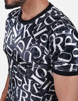 تيشرت مردانه مخمل طرح انگليسي سرمه اي سفيد