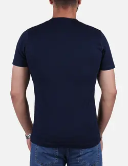 تیشرت مردانه یقه گرد دکمه دار سرمه ای