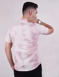پيراهن آستين کوتاه کتان آبرنگي صورتی