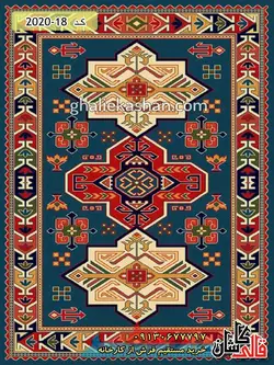 گلیم فرش قشقایی زمینه آبی کاربنی کاشان - 25