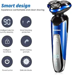 ریش تراش برقی مارسکی ریش تراش برقی چرخشی مردانه، 4 در 1 قابل شارژ، 100% ضد آب IPX6، برس پاک کننده صورت (آبی) - فروشگاه اینترنتی قاسمی شاپ
