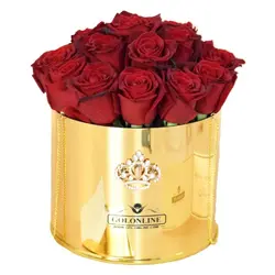 استوانه طلایی با 20 شاخه رز هلندی