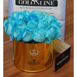 استوانه طلایی با 20 شاخه رز هلندی