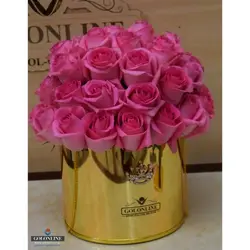 استوانه طلایی با 20 شاخه رز هلندی