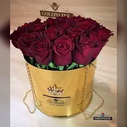 استوانه طلایی با 25 شاخه رز هلندی