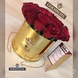 استوانه طلایی با 25 شاخه رز هلندی