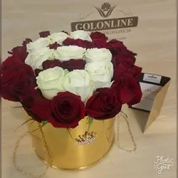 استوانه طلایی با 25 شاخه رز هلندی