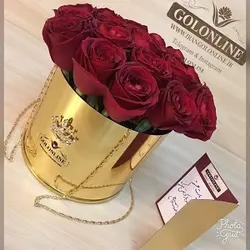 استوانه طلایی با 25 شاخه رز هلندی