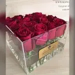 باکس مربع شیشه ای با ۱۶ شاخه رز هلندی