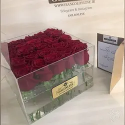 باکس شیشه ای با ۲۵ شاخه رز هلندی