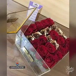 باکس شیشه ای با ۲۵ شاخه رز هلندی