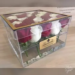 باکس شیشه ای با ۲۵ شاخه رز هلندی