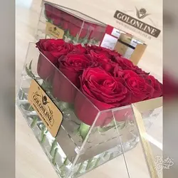 باکس شیشه ای با 9 شاخه رز هلندی