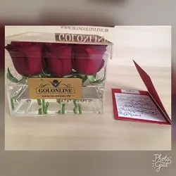 باکس شیشه ای با 9 شاخه رز هلندی