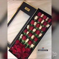 باکس چوبی خوابیده با ۲۰ شاخه رز هلندی