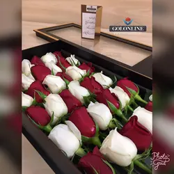 باکس چوبی خوابیده با ۲۰ شاخه رز هلندی