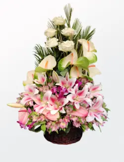 خرید سبد گل صورتی لیلیوم