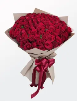 دسته گل 100 شاخه ای رز هلندی قرمز