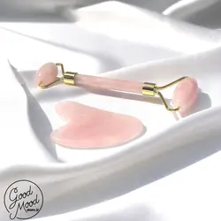 پک غلتک ماساژور صورت رز کوارتز و سنگ گواشا