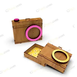 طرح برش لیزر جعبه هدیه مدل دوربین عکاسی