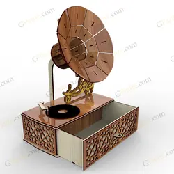 طرح برش لیزر جعبه هدیه گرامافون2